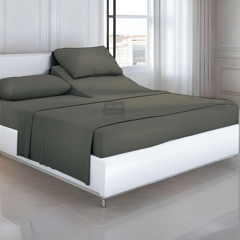 Cottingon Top Split King Sheets Set for Adjustable Bed - 4 Piece Sleep Number Bed Sheets - 100% Egyptian Cotton - 16 Inch Deep - 34 Split King - Dark Grey Solid - Image 1